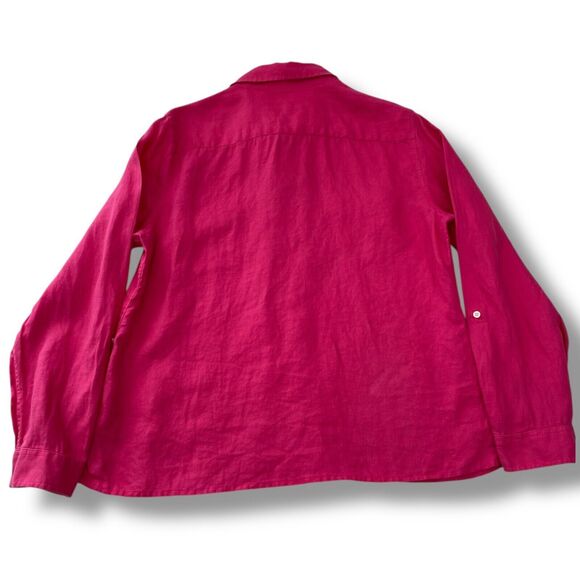 Talbots Top Womens Large Pink 100% Linen Button Up Roll Tab Long Sleeve Classic - Picture 8 of 13